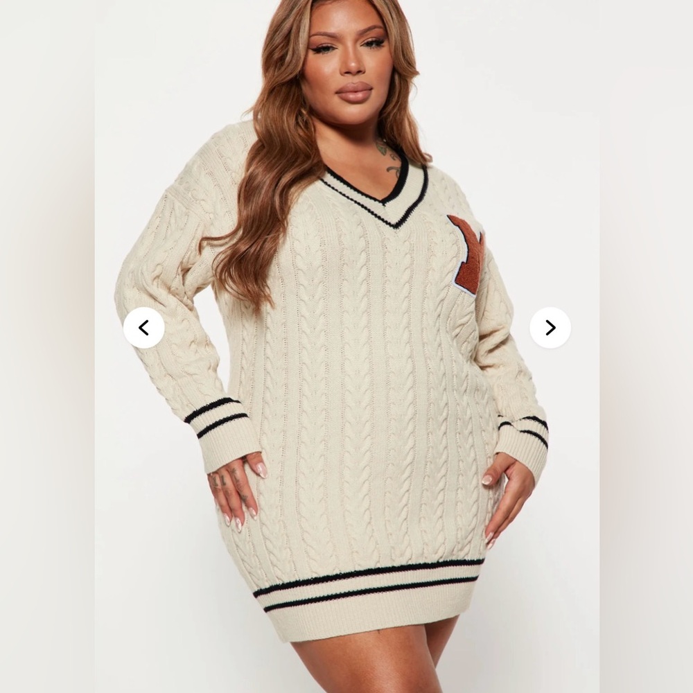 Varsity Blues Sweater Mini Dress - Cream